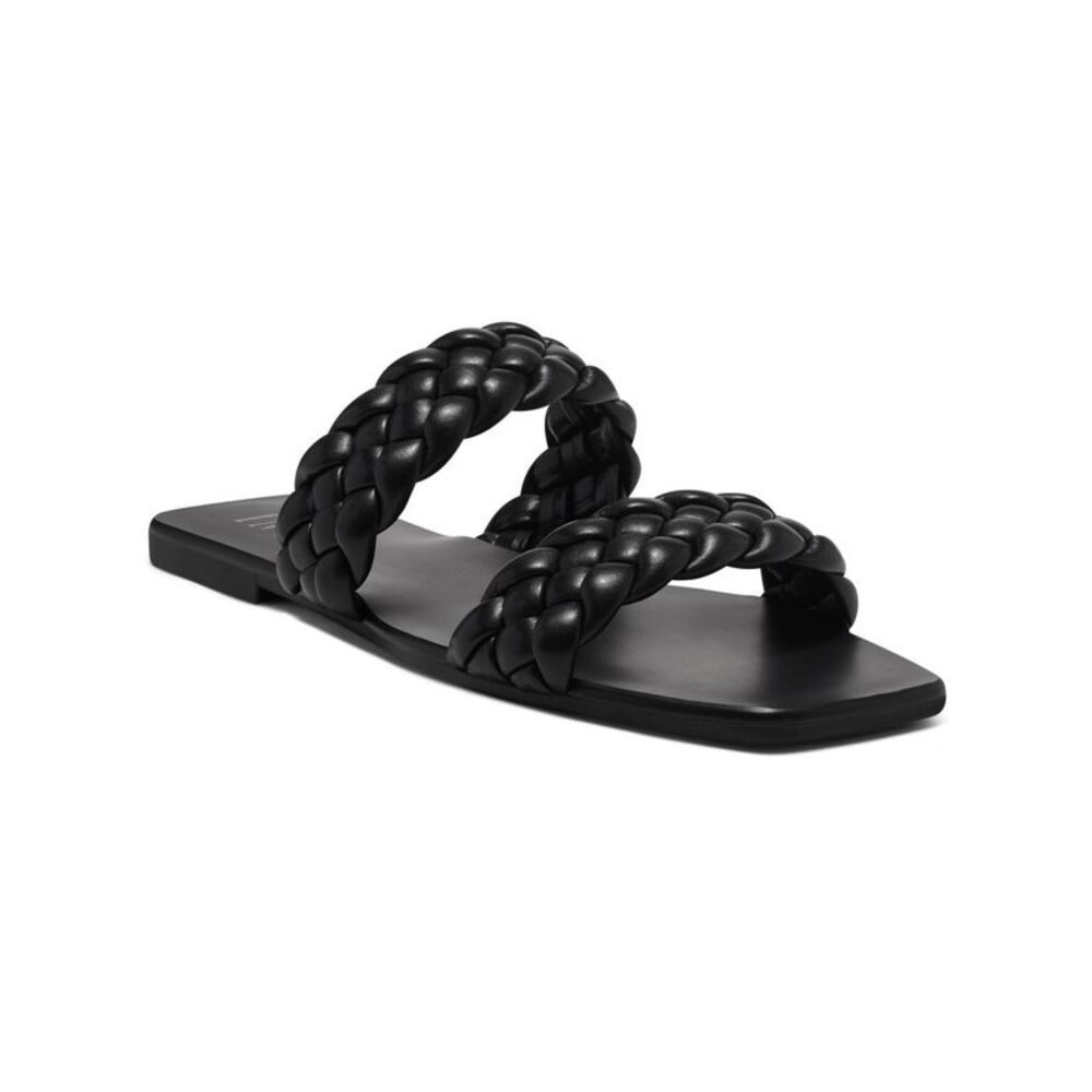 INC Womens Black Braided Double Straps Petria Square Toe Slip On Sandals 6 M